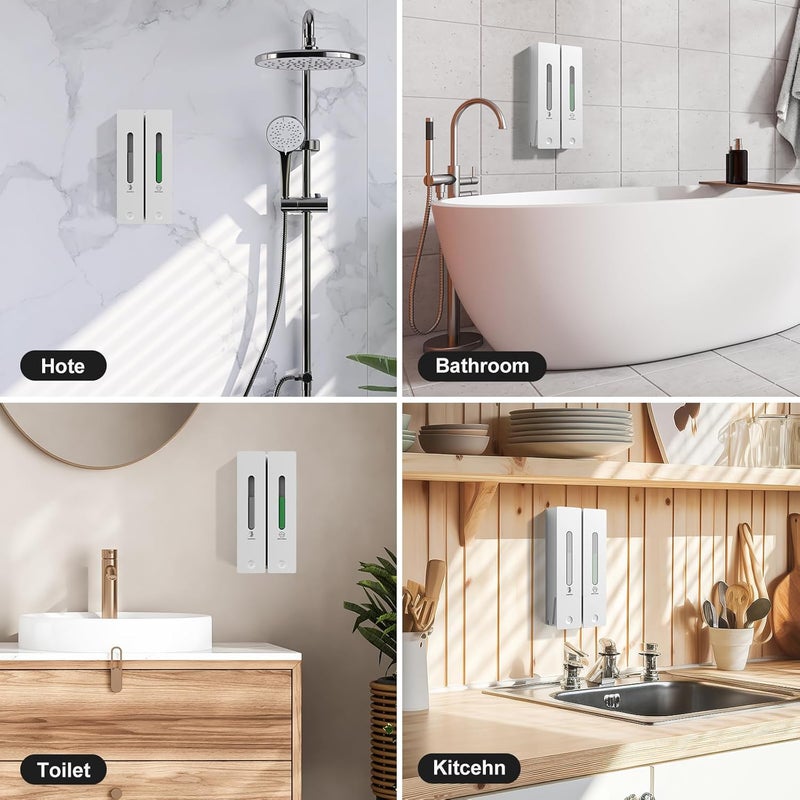 Aeakey Shampoo and Conditioner Dispenser 2-Chamber Wall-Mounted Shower Soap Dispenser, No-Drill Installation, 800ML Capacity, Ideal for Bathrooms and Hotels - Image 3